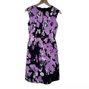 Adrianna Papell Black and Purple Sheath Mini Dress Cap Sleeve Crew Neck Cocktail